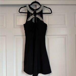Emerald Sundae Black Halter Fit and Flare Mini Dress